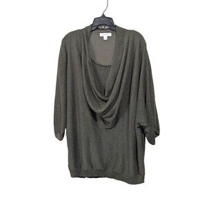 Coldwater Creek Women's 2X Knit Green Gold Sparkly Cowl Neck Top Festive Holiday